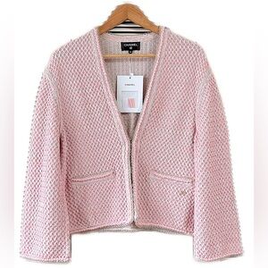 Authentic CHANEL Pink and White Textured Cardigan